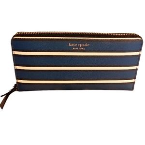 Kate spade Cameron blue white black striped leather accordion wallet